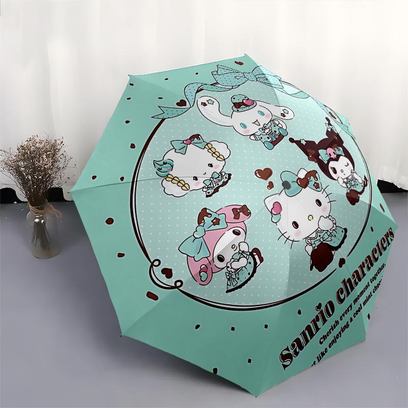 Sanrio Characters Automatic Opening and Closing Parasol Compact Travel umbrella with 8 Ribs for Women and Men Ideal Birthday/Christmas Gift,