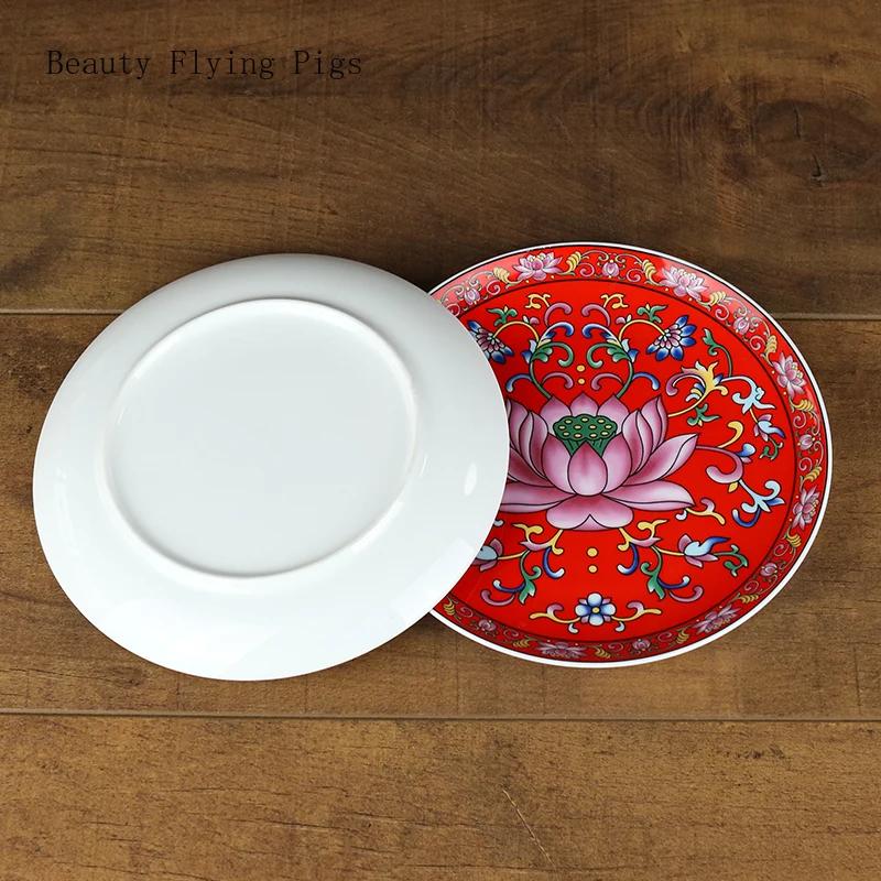 Китайская керамическая эмалевая цветная тарелка для подношений Тарелка для подношений в виде цветка лотоса Тарелка для подношений в виде фруктов Будды Керамика фэн-шуй