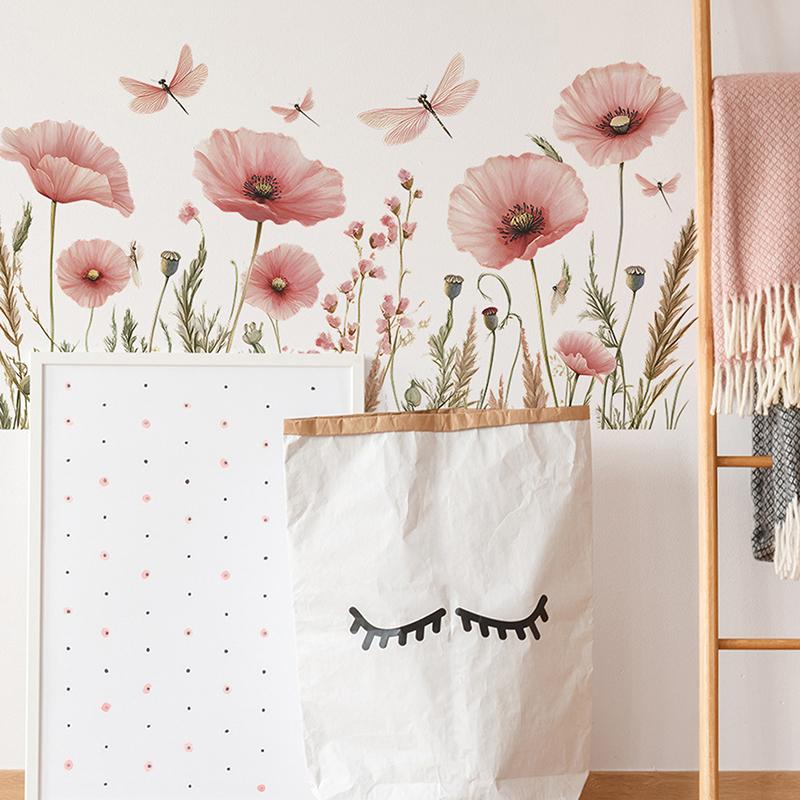 2 шт. Акварельно-розовый цветок стрекоза спальня прихожая фон стена украсить наклейка на стену украшение комнаты