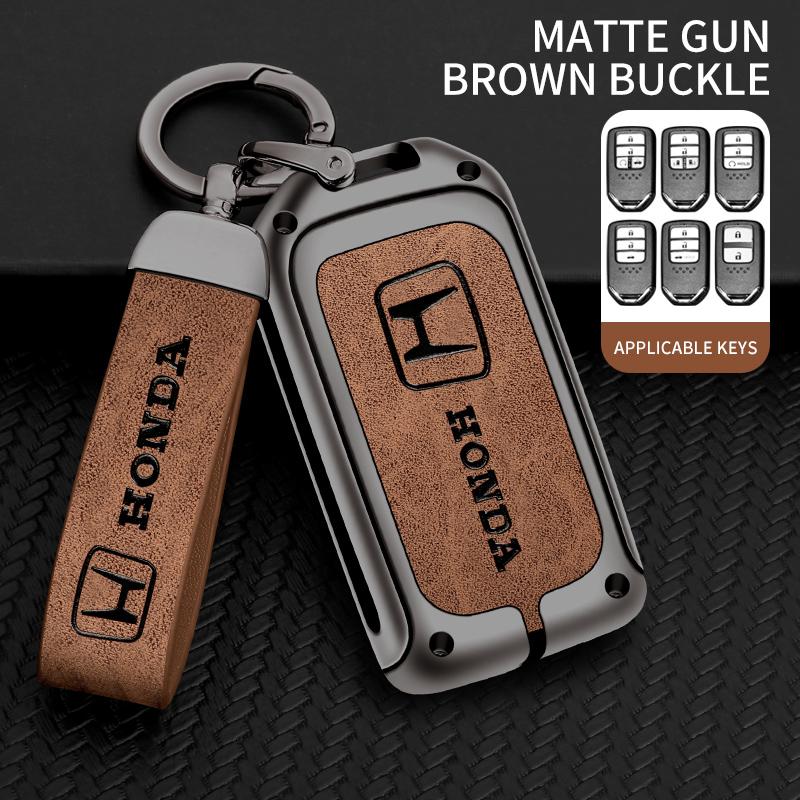 xzlbn8 Alloy Leather Car Smart Remote Key Cover Shell Protector Key Bag Auto Accessories For Honda Vezel City Civic Jazz BRV BR-V HRV
