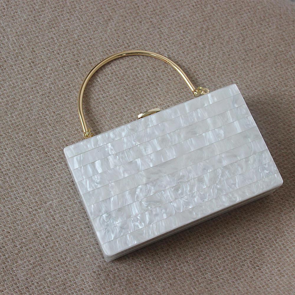 New Fashion Women Bag Acrylic White Striped Dinner Handbag Woman Metal Handle Evening Bag Trendy Party Clutch Box Purse