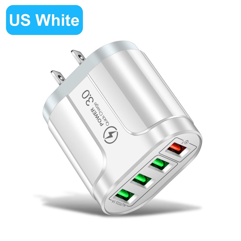 Зарядное устройство USB с 4 портами, быстрая зарядка 5.1A 48 Вт, адаптер для телефона для iPhone Xiaomi, вилка EU/US, портативное настенное мобильное быстрое зарядное устройство