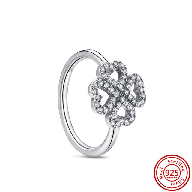 Новое весеннее кольцо с цветочным бантом и перьями, Корона клевера, сверкающее стерлинговое серебро 925 пробы, круглое кольцо, женское оригинальное европейское ювелирное украшение