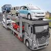 1:24 Mercedes Benz Double Decker Flatbed Transport Vehicle Alloy Diecast Metal Car Model Sound And Light Science Education Serie