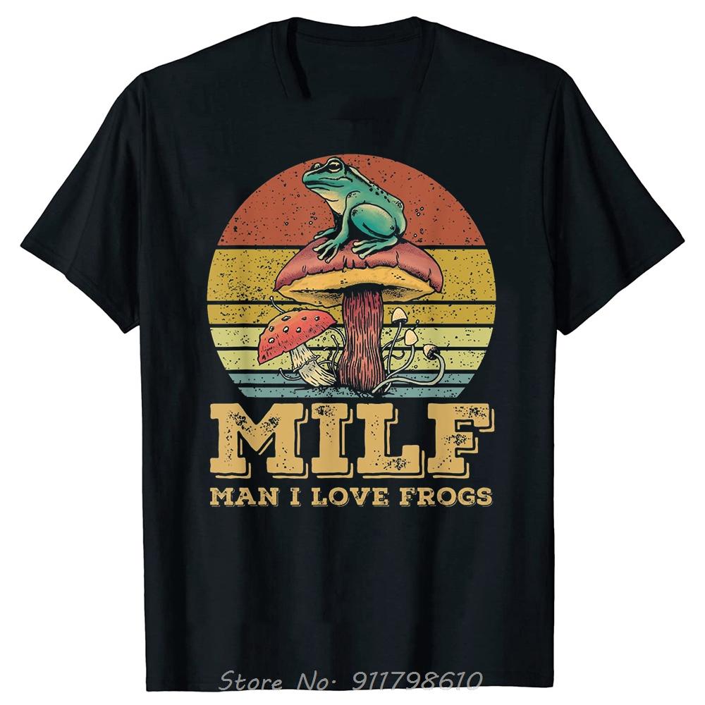DILF Я люблю лягушек Забавная надпись Лягушка Мужская одежда Футболка оверсайз с круглым вырезом Модная хлопковая футболка Базовая футболка для фитнеса Milf
