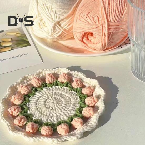 Подставка под стакан в виде тюльпана, связанная крючком. Подставки для чашек с цветами ручной работы для кофе и чая. Многоцелевой декор для домашнего бара и креативный подарок на новоселье, дни рождения.