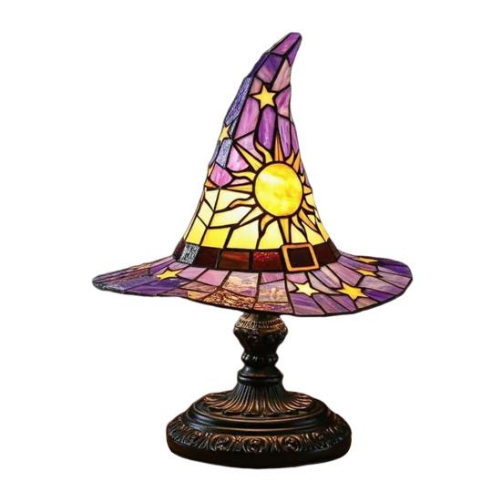 Лампа в виде шляпы ведьмы, витражное стекло, смола, свет в виде шляпы волшебника, жуткая готическая настольная лампа, декоративный торшер для вечеринки в помещении, Хэллоуина с привидениями, спальни