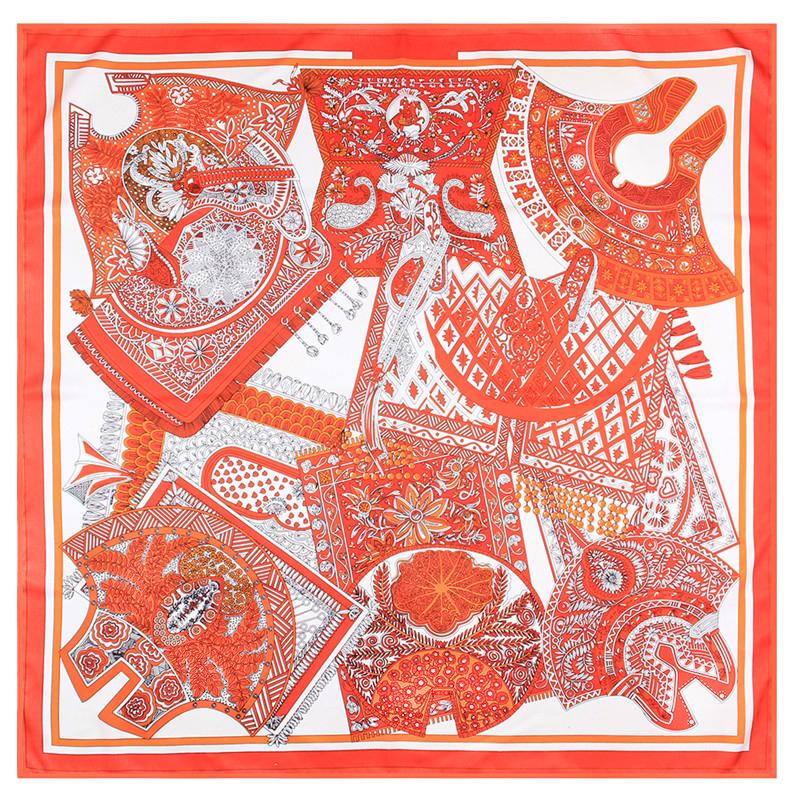 Manual Hand Rolled Twill Silk Scarf Women Floral Bag Print Square Scarves Wraps Echarpe Curled Foulards Femme Bandana Hijabs