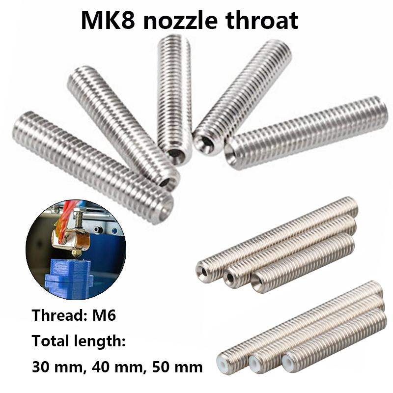 5pcs 3D Printer M6 30/40/50mm MK8 Thermal Broken Throat Stainless Steel for 1.75mm and 3.00mm Jacket Steel with PTFE Pipe