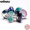 WOSTU Настоящее стерлинговое серебро 925 пробы Бусины из муранского стекла Шармы-черепахи Подходят для оригинальных браслетов-цепочек и браслетов-жестких браслетов DIY Украшения Подарок для женщин Семьи