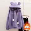 Autumn Winter Girls Hoodies Cute Bear Ears Printing Letter Long Sleeve Sweatshirt Children Fleece Thick Pullover Tops
