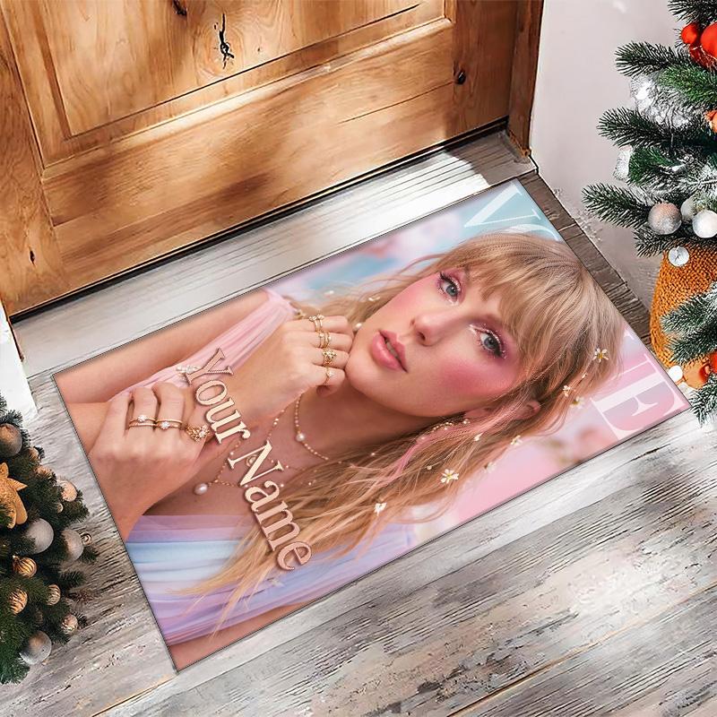 Taylor Swift Crystal Velvet Rug, Custom Name Text Personalized Non‑Slip Floor Mat for Home Decor Gift