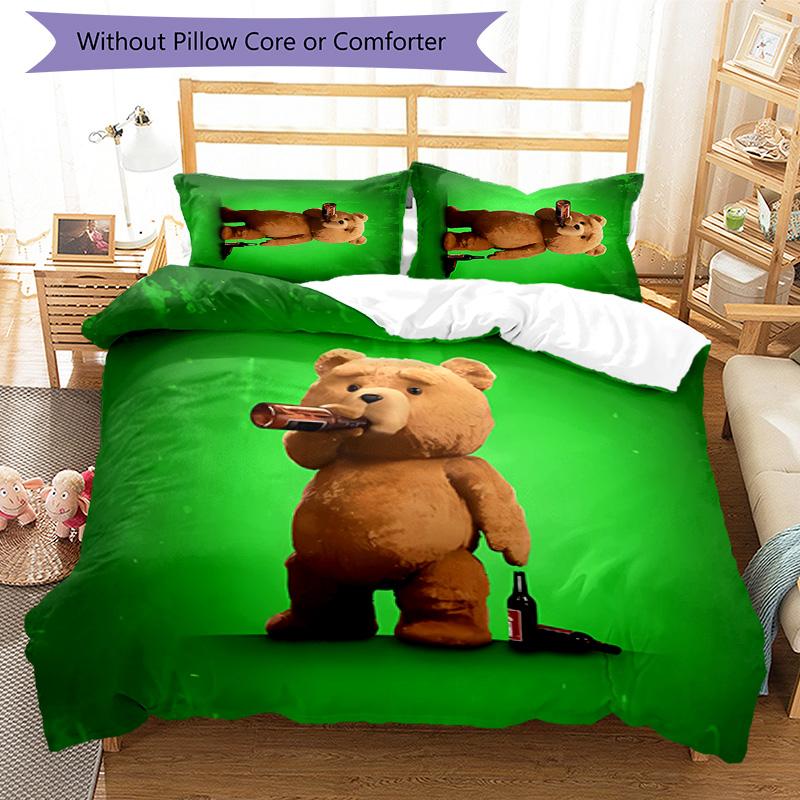 3pcs Cartoon Teddy bear Ted1 pattern bedding set duvet cover set includes duvet cover &pillowcases, perfect all season bedroom decoration & gift