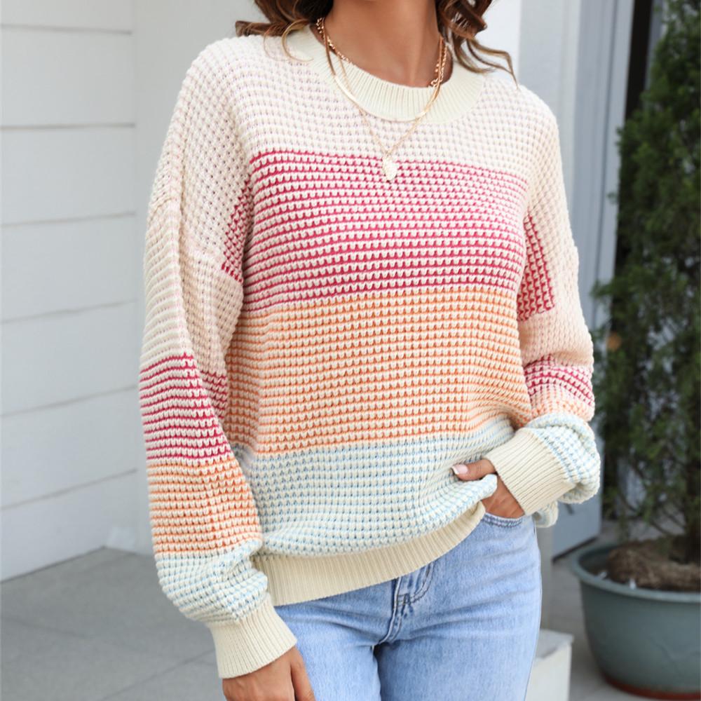 GMXIA Женские модные повседневные осенне-зимние свободные свитера с длинным рукавом и круглым вырезом