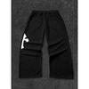 Men's Cross Pattern Letter Printed Drawstring Waistband Casual Black Sports Pants, Fashionable Straight Tube Streetwear Design