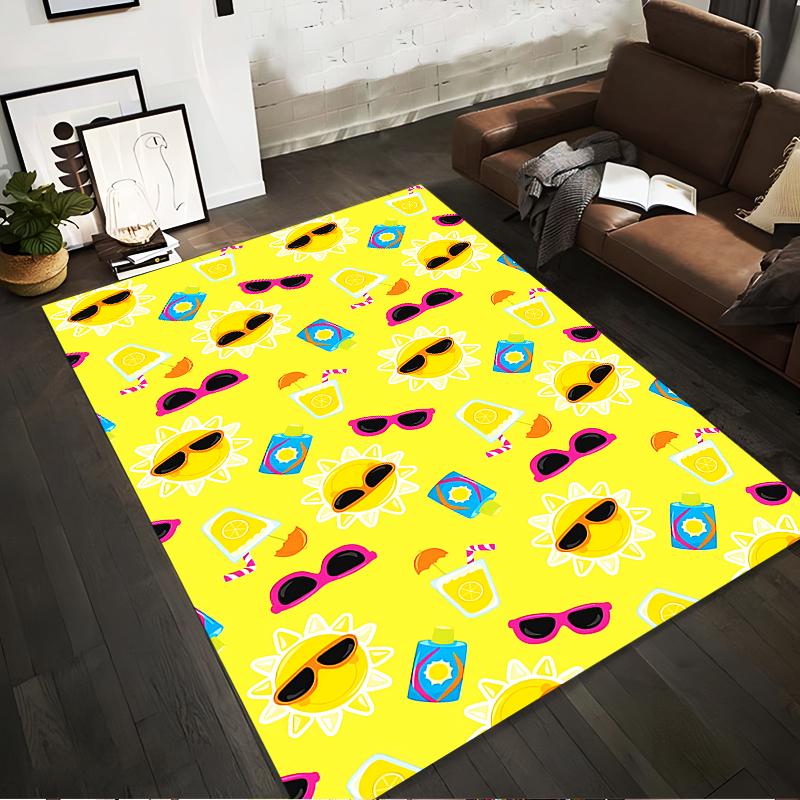Summer Style Carpet with Fun Sun, Sunglasses, and Lemon Designs Suitable for use as an anti-slip for living room bedroom sofas