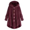 Women Plus Size Button Plush Tops Hooded Loose Cardigan Wool Coat Winter Jacket