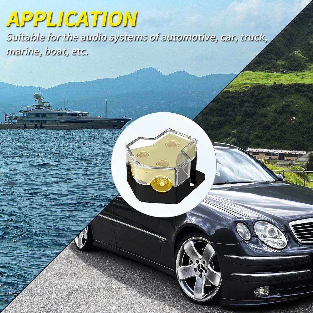 2 Way Power Distribution Block 0/2/4 AWG Gauge in 4/8/10 Gauge Out Car Audio Stereo Amp Distribution Connecting Block