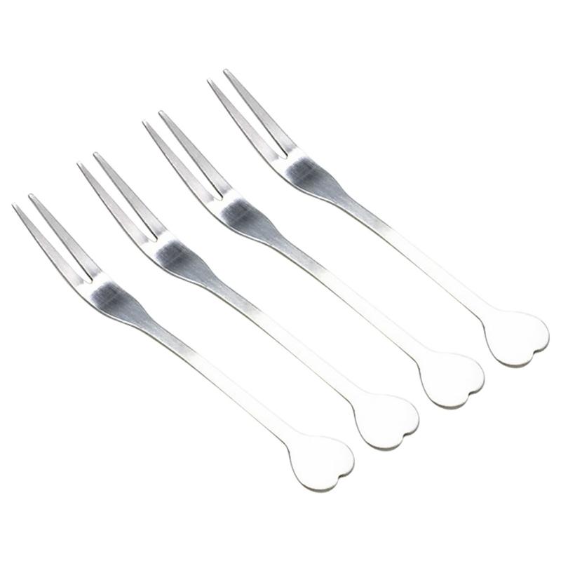 Вилка из нержавеющей стали в форме сердца, домашняя простая вилка с двумя зубцами, вилка для торта, кондитерских изделий, фруктовая вилка