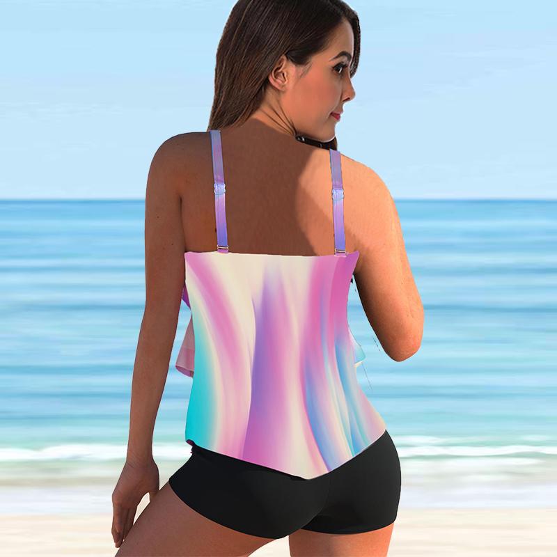 Женский купальник с бретелями, черный купальник-бикини с теневым принтом, купальник-танкини