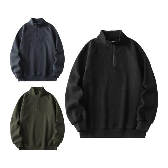 Men Fall Winter Sweatshirt Half Zipper Stand Collar Loose Solid Color Loose Long Sleeves