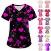 Women's Fashion V-neck Short Sleeve Workwear With Pockets Valentine's Day Printed Tops