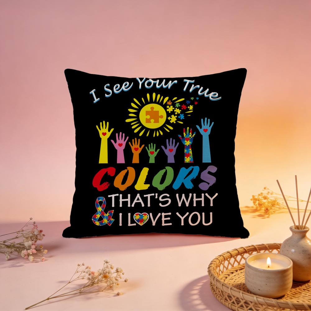 Hot AAutism Support Puzzleiou Cushion Cover Comfortable Durable Pillow Cover MultiScene for Home Office Car Sofa