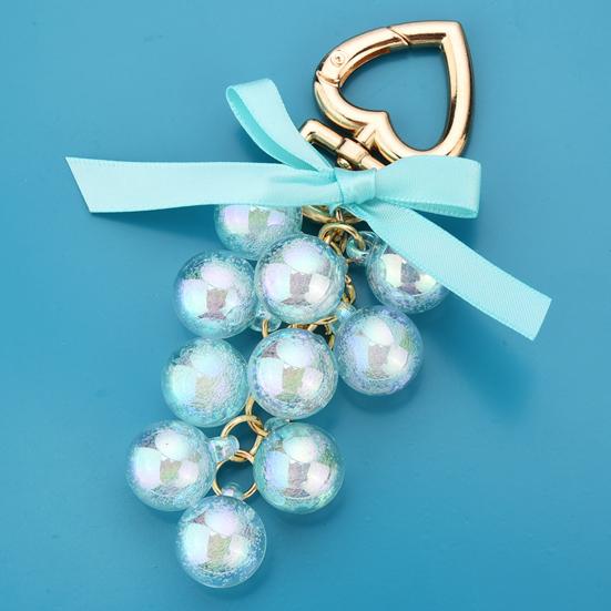 Блестящий сплошной цвет виноградной бусины подвесной брелок с кольцом для ключей в форме сердца