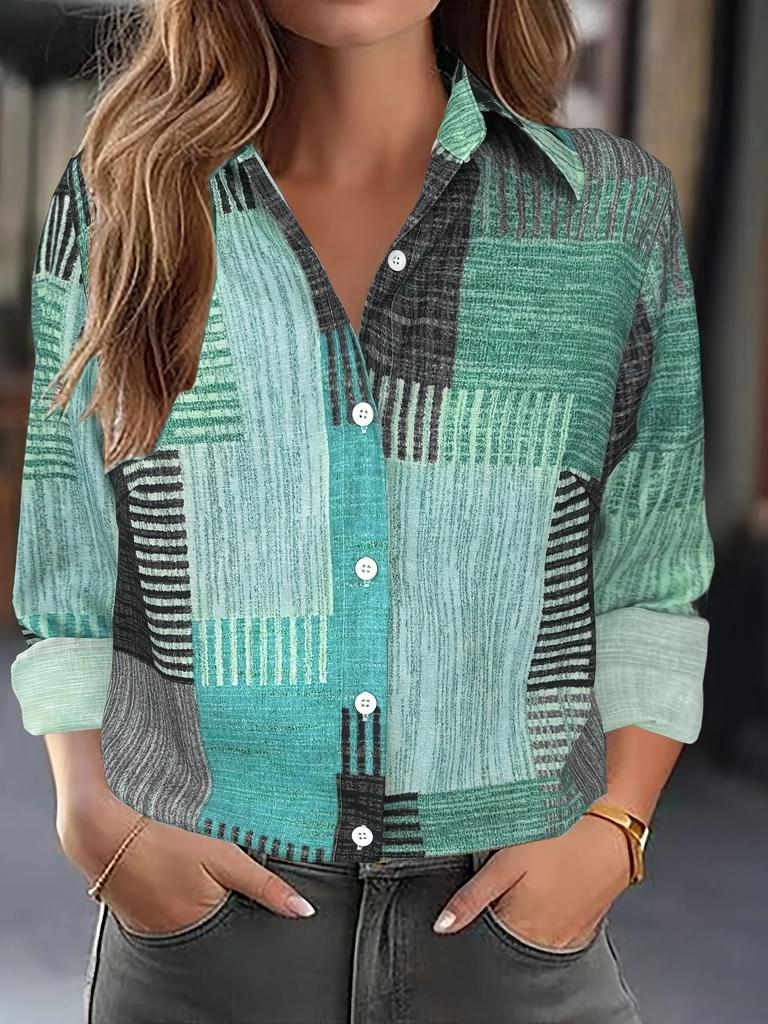 Women's 3D Stitching Polka Dot Print Long Sleeve Shirt Spring and Autumn Fashion Casual Daily Wear Lapel 3D Blouses Ladies Offce