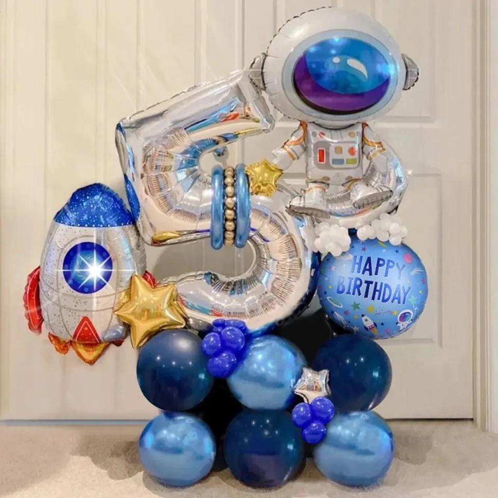 Outer Space Theme Party Astronaut Rocket Number Foil Balloons Boy Birthday Party Decorations Kids Baby Shower Supplies