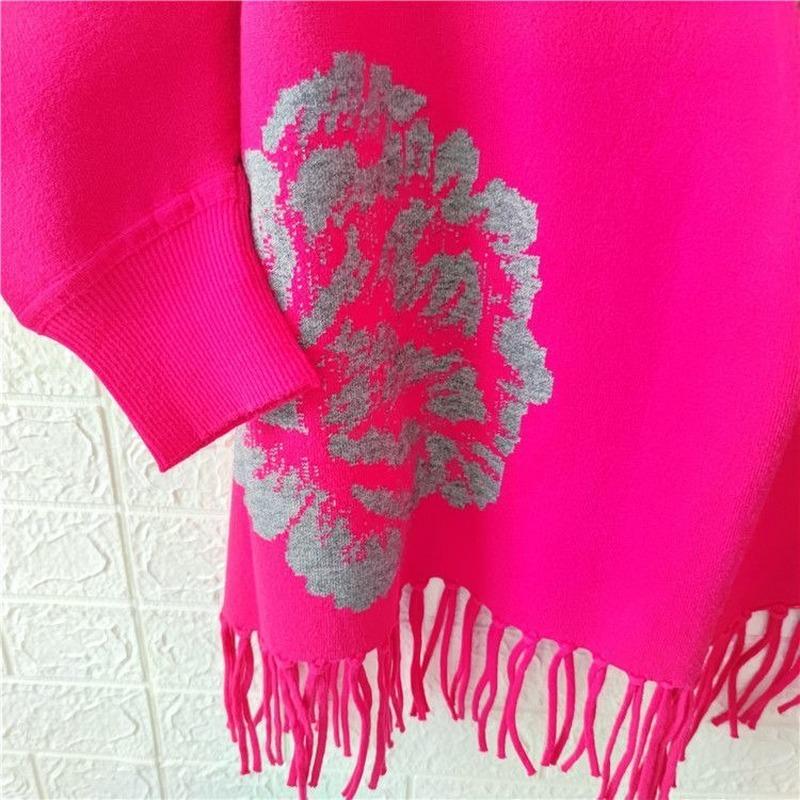 Женское пончо 2022, осенне-зимний шарф из искусственного кашемира с пионом и бахромой, двусторонняя теплая накидка с длинными рукавами, женский топ