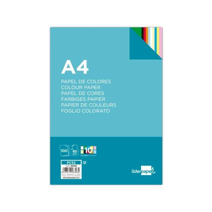 Papier couleur multifonction - LIDERPAPEL - A4 - 80g/m2 - 10 coloris assortis - 100 feuilles