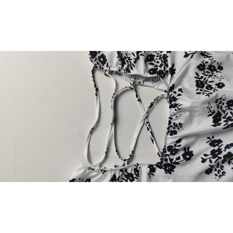 Весенние женские темпераментные элегантные платья с разрезом и рукавами-фонариками с принтом