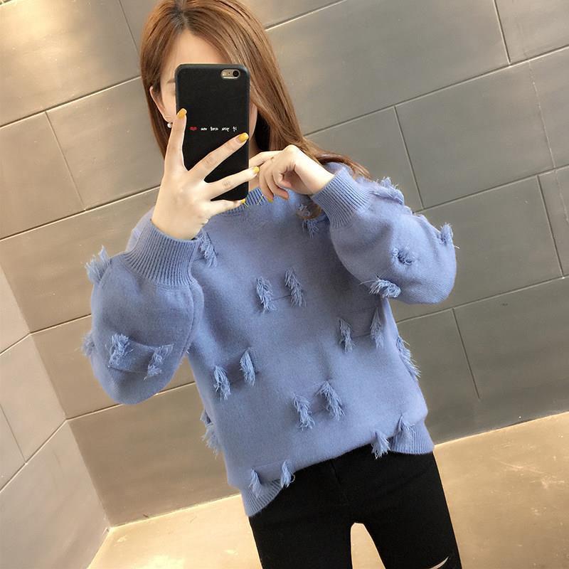 Маленький свежий пуловер, женский осенне-зимний свитер, новый стиль, свободный вязаный свитер в студенческом стиле с половиной высокого воротника