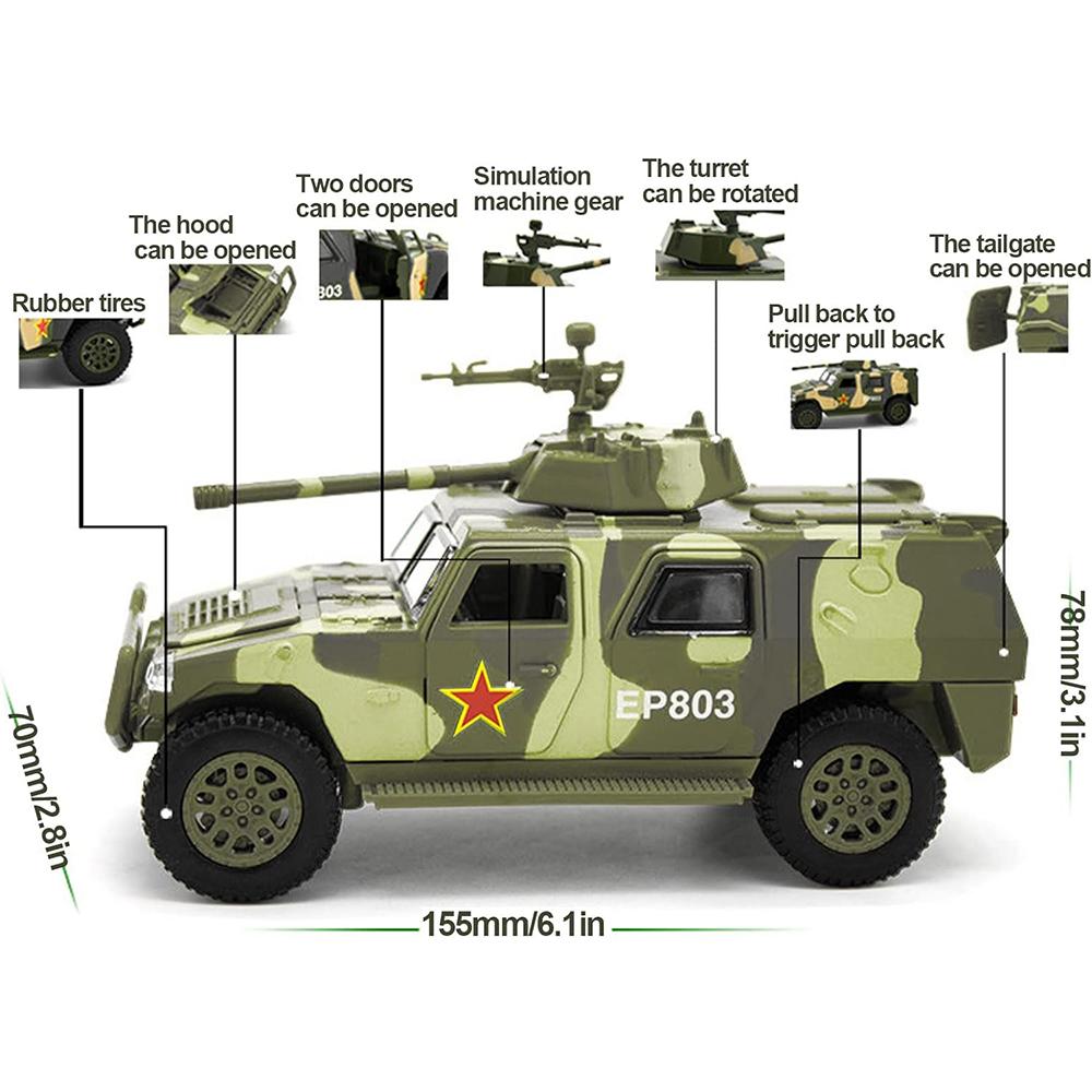 Масштаб 1/50, военный игрушечный грузовик, армейский бронированный боевой танк, внедорожник, тянуть армейские игрушки назад со светом и звуком