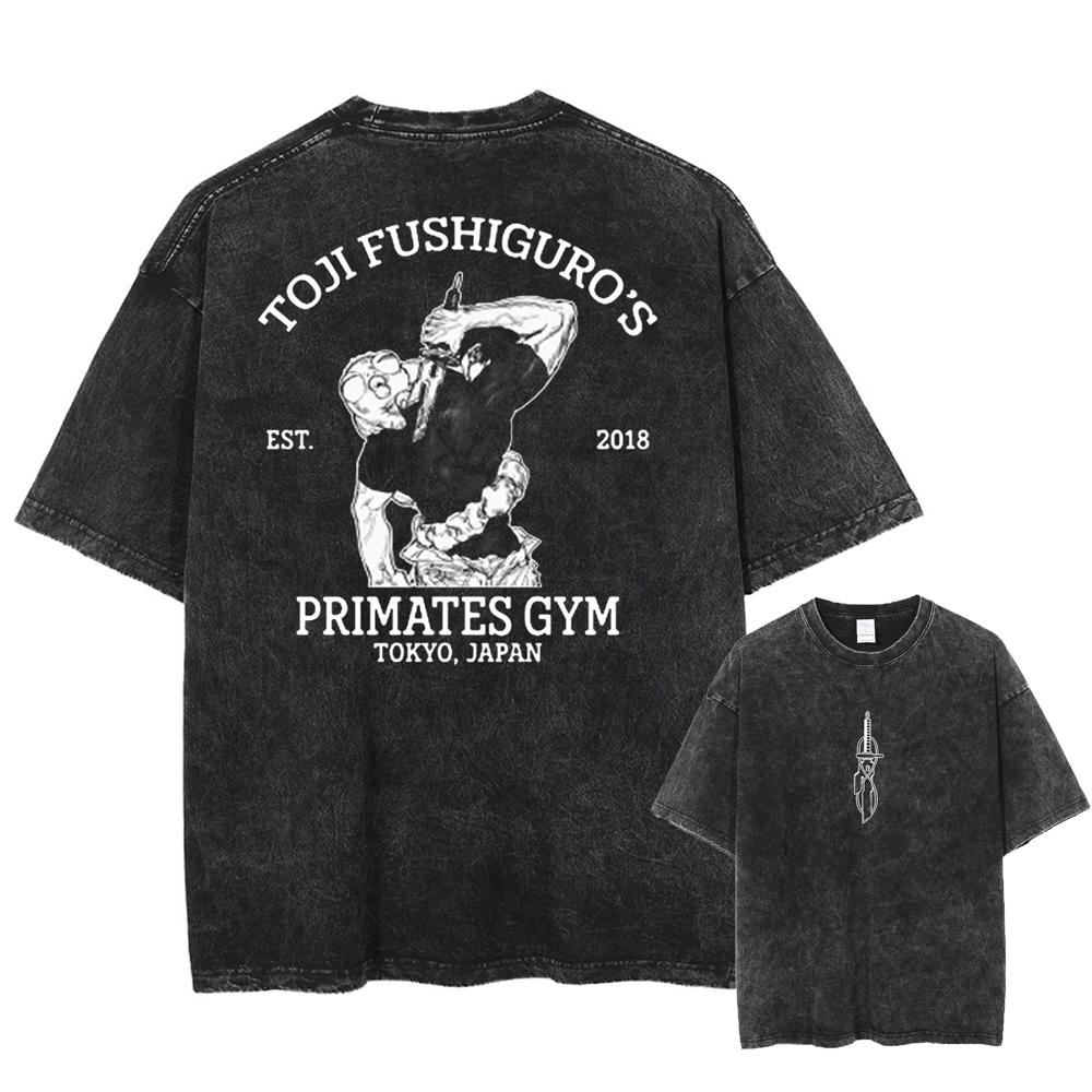 Мужская Женская Винтажная Футболка Оверсайз с Вареным Эффектом Унисекс Уличная Одежда Харадзюку Футболка с Аниме Принтом Летняя Футболка с Коротким Рукавом Повседневная Хлопковая Футболка