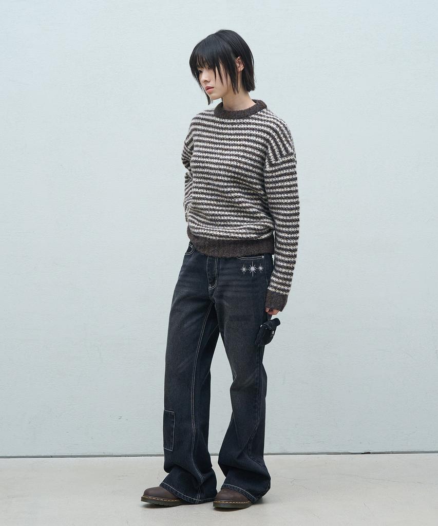 SUPERSUB Striped Oversized Crop Knit - Brown