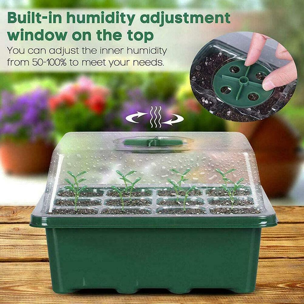 12 Hole Seedling Tray Seed Starter Tray Greenhouse Grow Trays Humidity Adjustable Plant Starter Kit