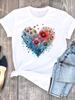 (Азиатский размер) Женская повседневная футболка с коротким рукавом с принтом в виде сердца и любви, милая цветочная футболка с принтом, женская футболка с графическим рисунком, футболка, верхняя одежда