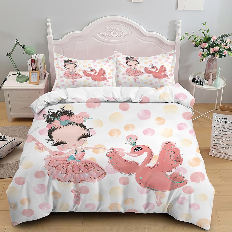 Cartoon Ballet Dancing Girl Duvet Cover Set Princess Style Twin Size Bedding Set Kids Girl Nordic Bed Cover Full Twin Queen King