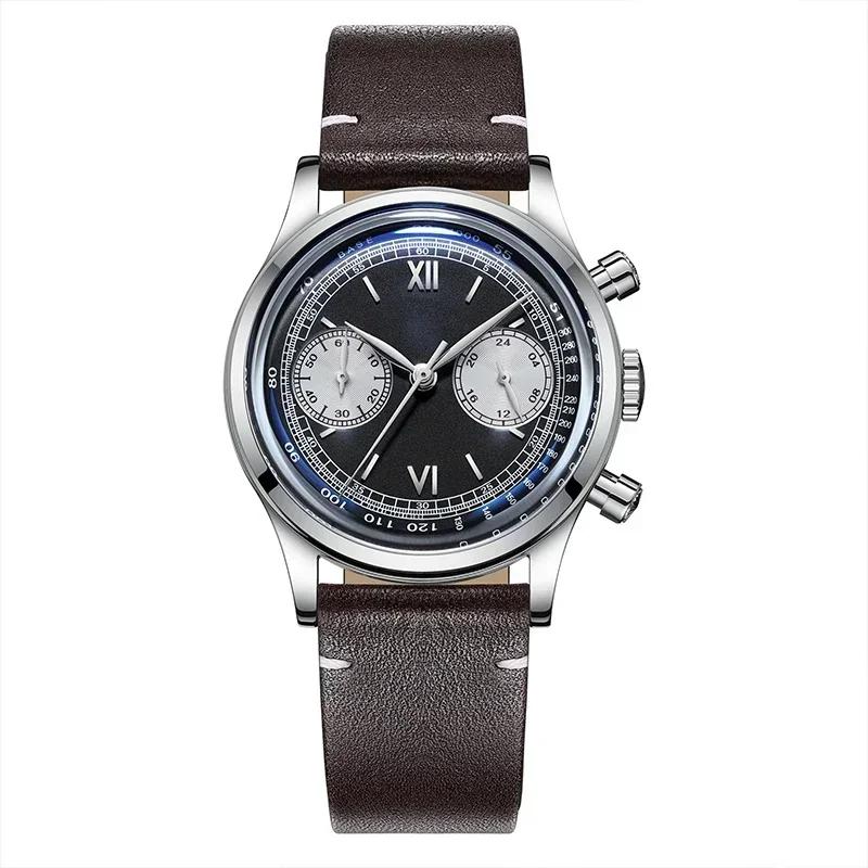 ADDIESDIVE 38mm Business Chronograph Watch Retro Leather 100m Diving VK64 NEW Men's Quartz Wristwatch Fashion Black Dial Watches
