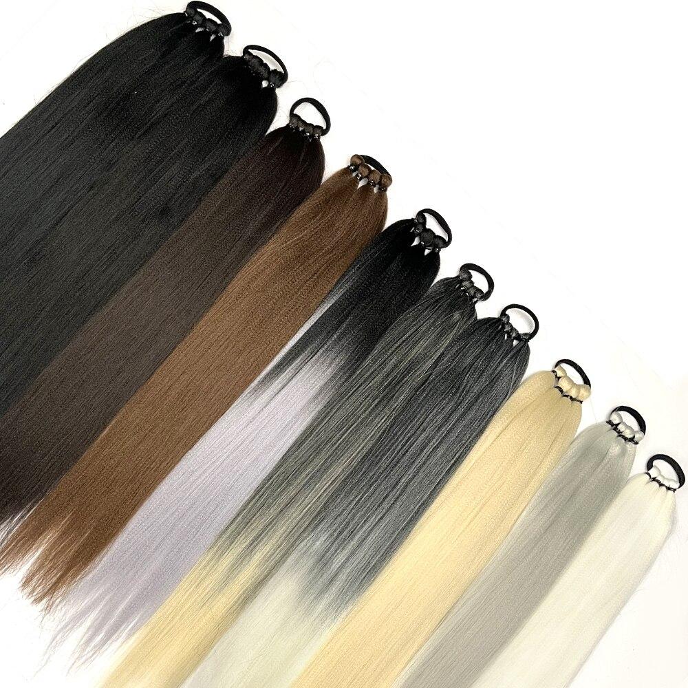 MISS WIG Ponytail Extensions Synthetic Boxing Braids Wrap Around Tail with Rubber Band Hair Ring 26 Inch DIY Brown Ombre Braid