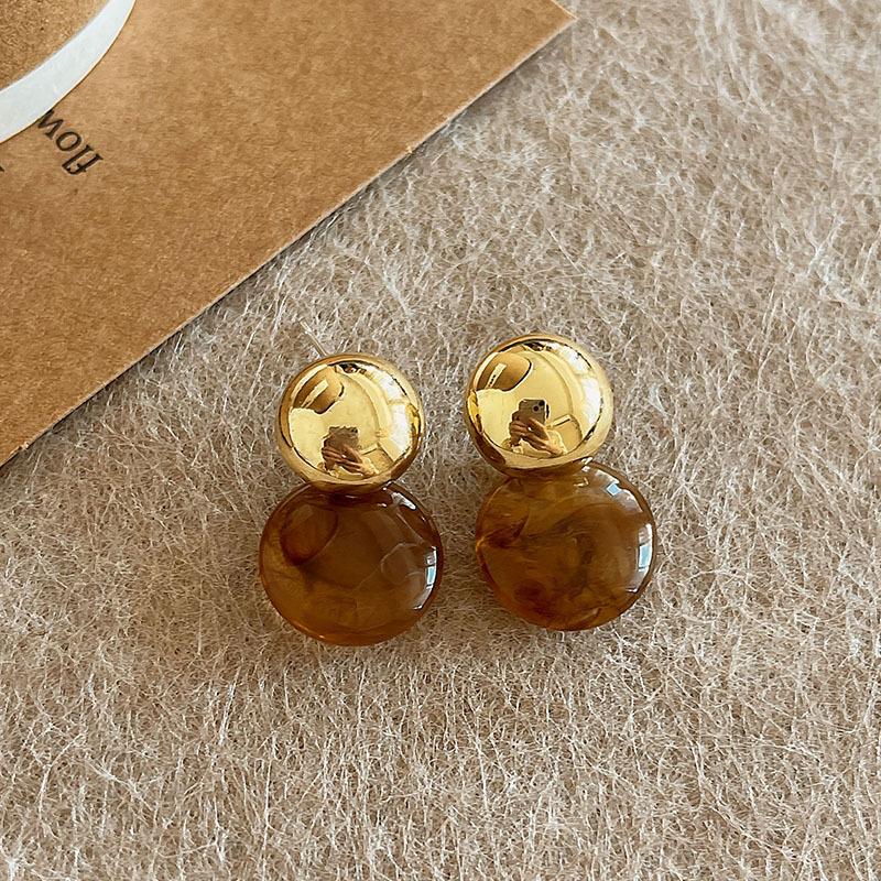 Melanin Amber Round Dangle Earrings for Women Luxury Exquisite Temperament Brown Drop Earrings Romantic Casual Versatile Jewelry