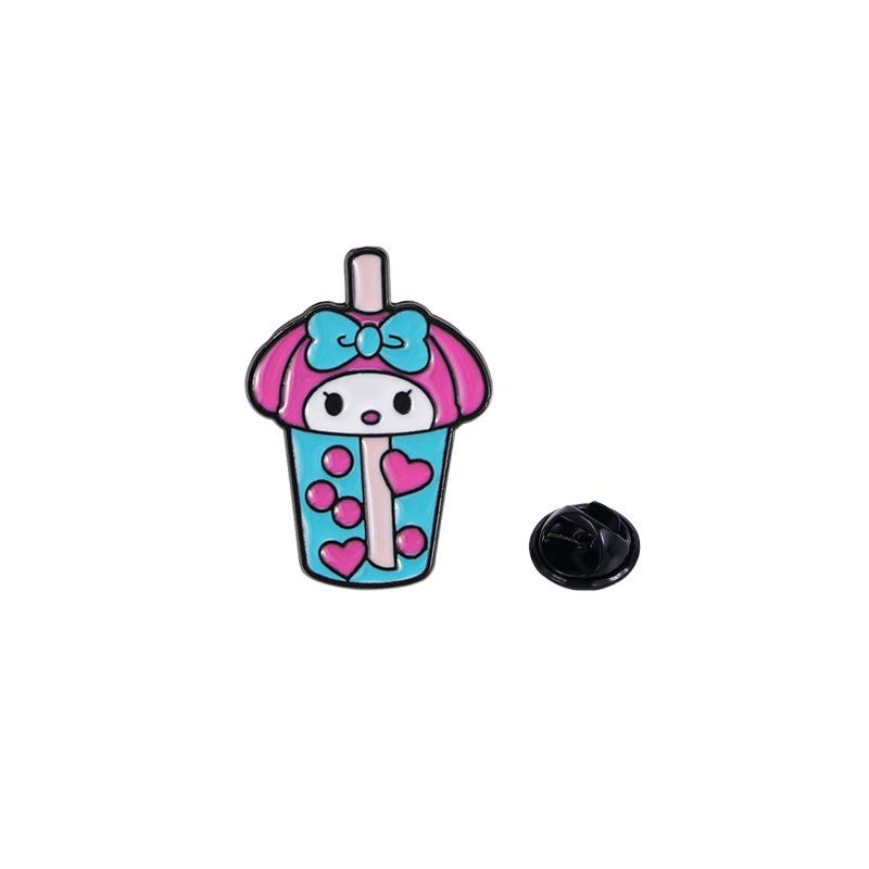 Cartoon Sanrio Milk Tea Brooch Cinnamoroll Pochacco Hello Kitty Enamel Alloy Pin Badge for Clothes Bag Decoration