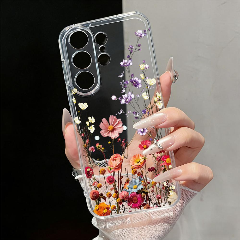 Милый Цветочный Прозрачный Чехол с Ромашками для Samsung Galaxy S26 S25 S23 S22 Ultra Plus Прозрачный Мягкий ТПУ Ударопрочный Цветочный Чехол