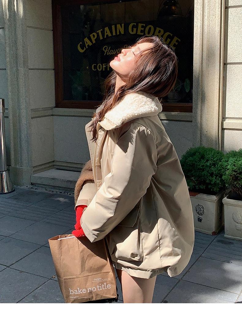 Большие лацканы Парки из утолщенной рабочей ткани с меховой подкладкой Женская куртка
