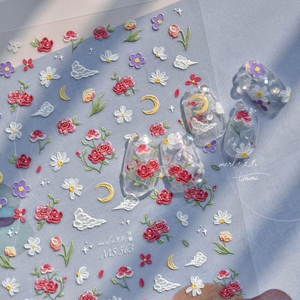 Self Adhesive Flower Nail Stickers 5D Nail Decals DIY Shell Light Nail Stickers  Women