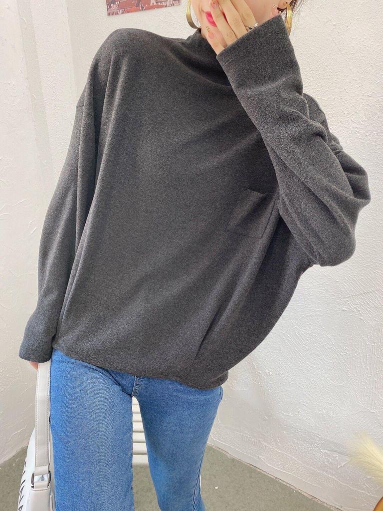 Plush Velvet Korean Loose Half Turtleneck Pullover with Pocket for Autumn and Winter