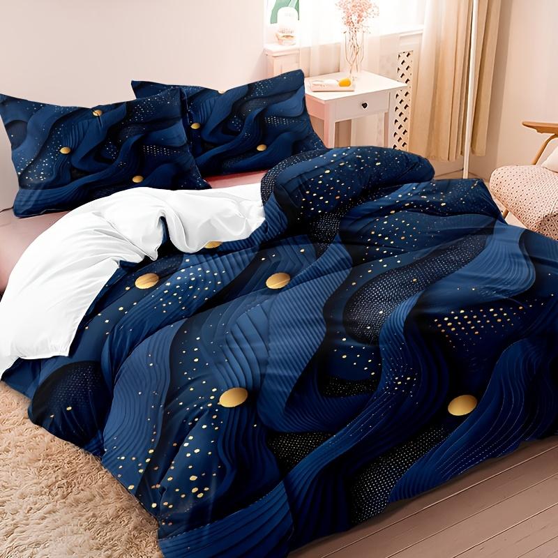 3pcs Duvet Cover Set, Includes 1 Duvet Cover and 2 Pillowcases, No Insert, Ultra-Soft Comfortable, Navy Blue Golden Abstract