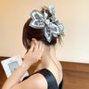 Multi Colored Cashew Flower Silk Scarf Shark Clip And Bow Design Vintage Light Luxury Style Hair Clip A Back Of Head Grip Clip